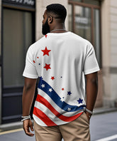 Men's Plus Size Independence Day Flag Wave Print Henley Collar Button Short Sleeve Tee